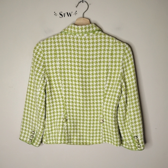 Vintage Y2K Old Navy Houndstooth Blazer XS Green White Lined 3-Button - Picture 6 of 9